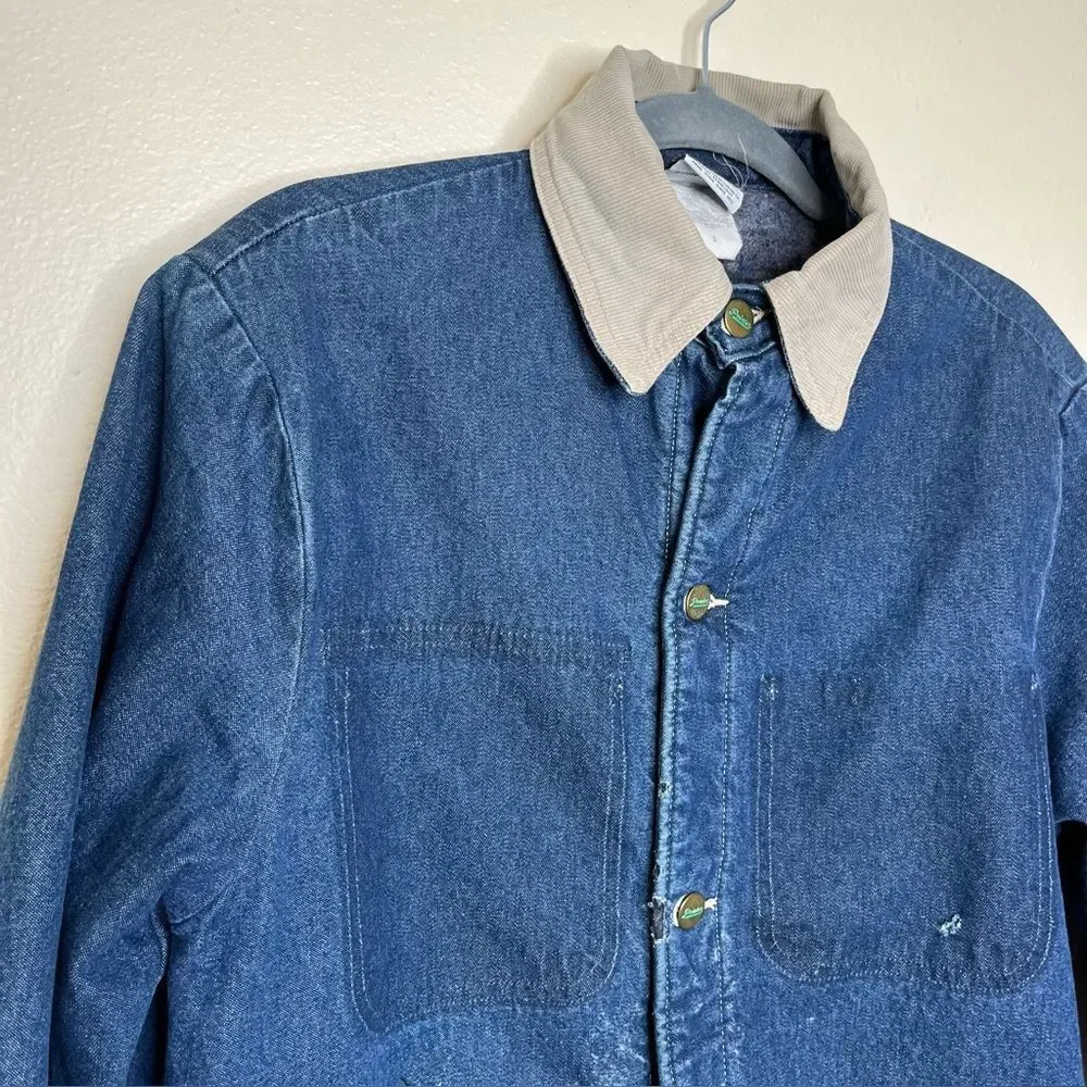 Vintage Pointer Blanket Lined Denim Barn Coat Chore Jacket THRASHED Men Small - Picture 3 of 14